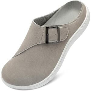 LeIsfIt Womens Size 11.5 Gray Faux Suede Wide Adjustable Diabetic Mule Shoes